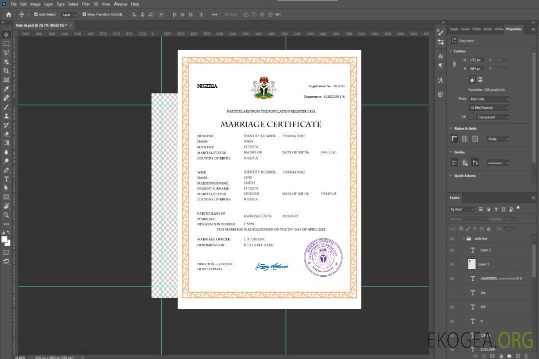 Modèle Word et PDF de certificat de mariage du Nigéria template